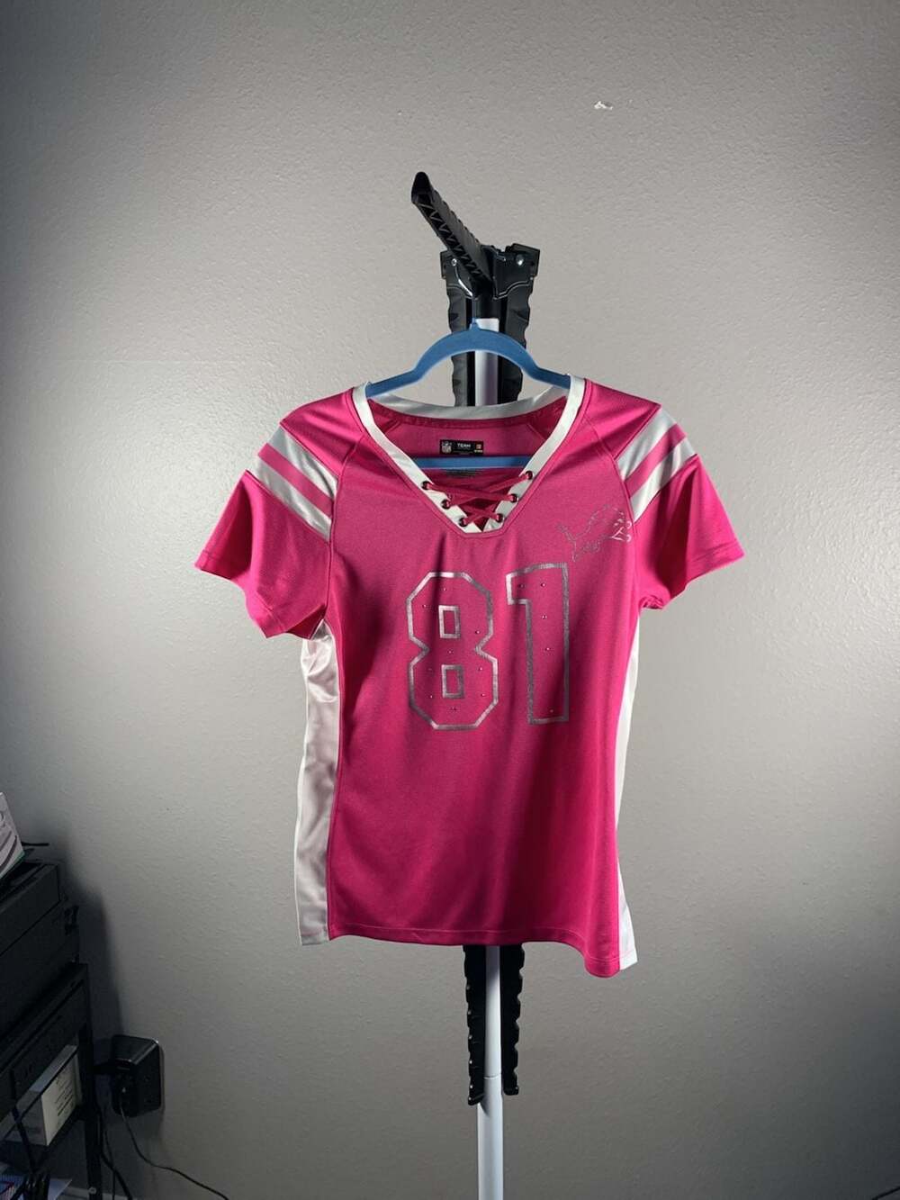 NFL Detroit Lions Calvin Johnson #81 Women's Pink Vixen Fashion Lace-Up Jersey